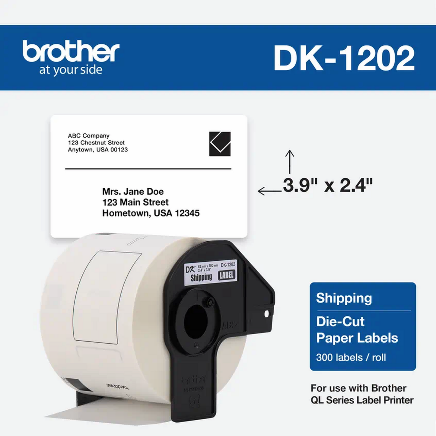 Rollo Etiqueta Brother de 300 Etiquetas de 2.4"x3.9"/DK1202