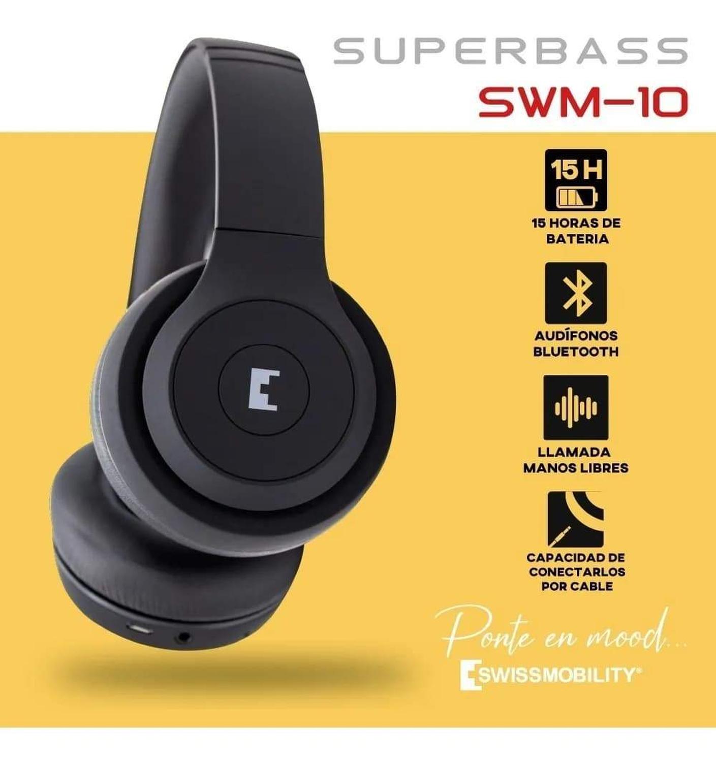 Audífonos de diadema SUPER BASS con Bluetooth y micrófono SWM-10BK swissmobility