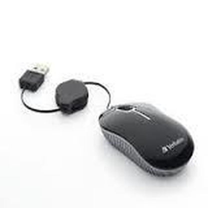 Mouse Verbatim Óptico 98113, Alámbrico, USB Retráctil, Negro/Plata