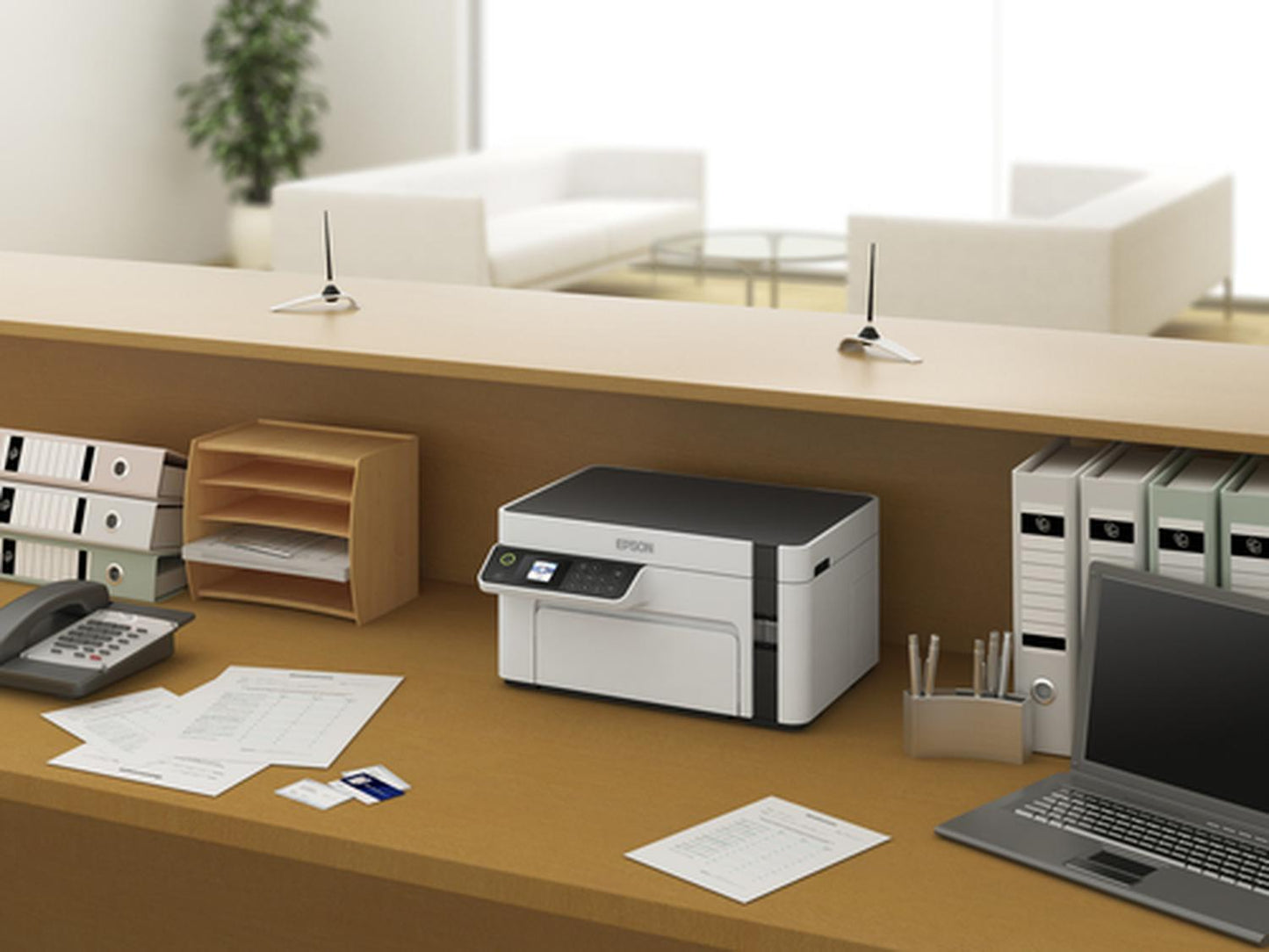 Impresora multifunción Epson EcoTank M2120 con wifi blanca