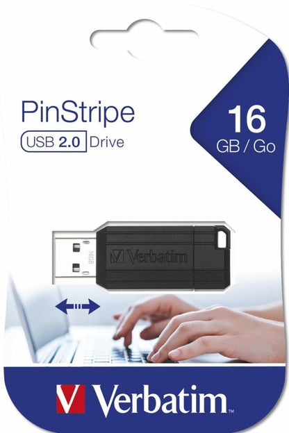 Memoria USB Verbatim PinStripe, 16GB, USB 2.0, Negro