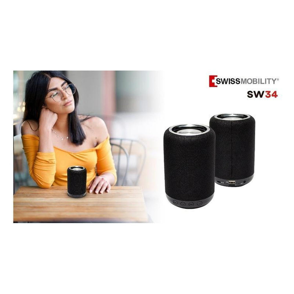 Bocina Swissmobility Inalámbrica Bluetooth Negro, SW-34BK