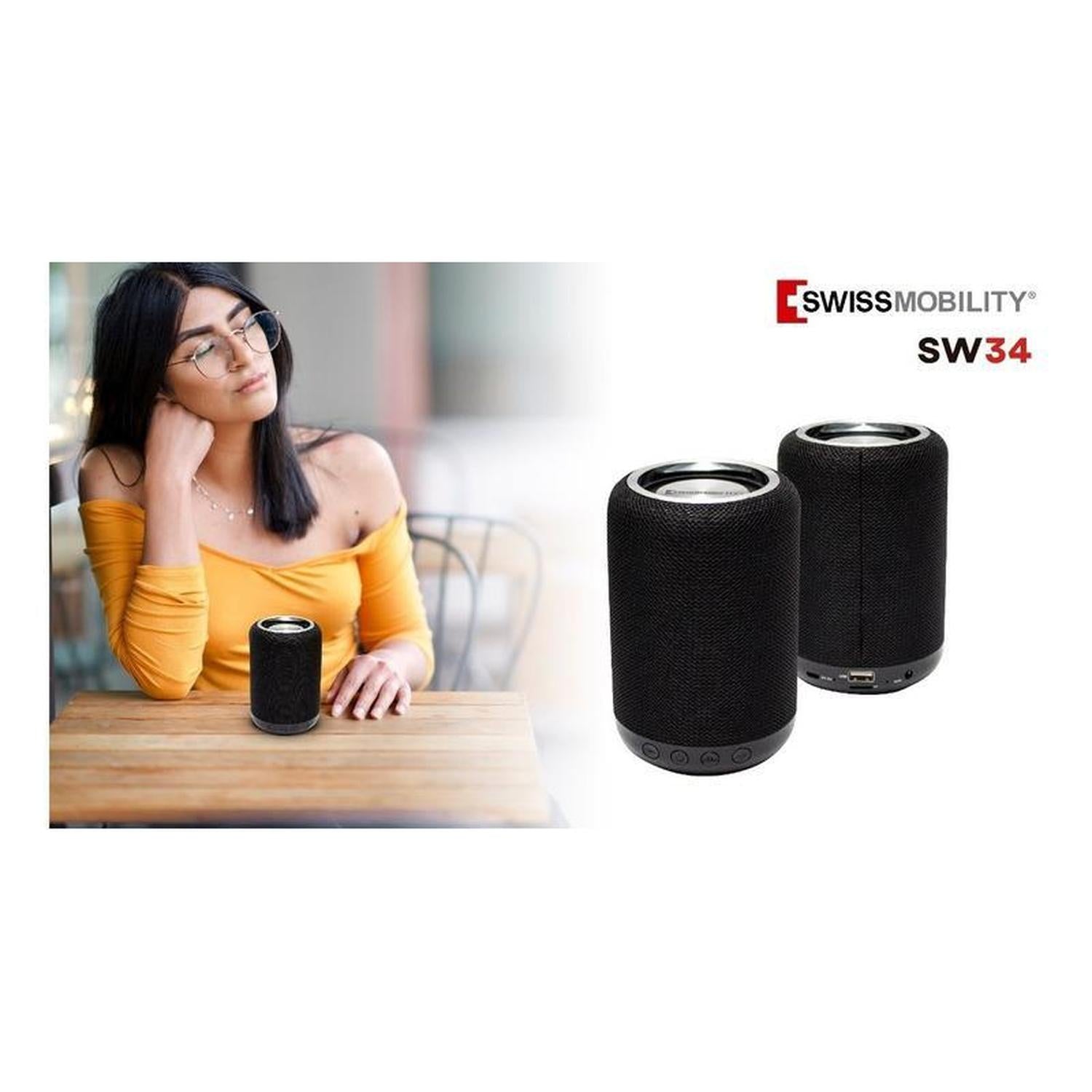 Bocina Swissmobility Inalámbrica Bluetooth Negro, SW-34BK