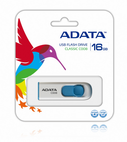 Memoria USB Adata Retractil C008 16GB USB 2.0 Azul/Blanco