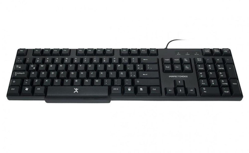 Teclado Perfect Choice PC-200970, Alámbrico, USB, Negro - Resistente a Derrames (Español)