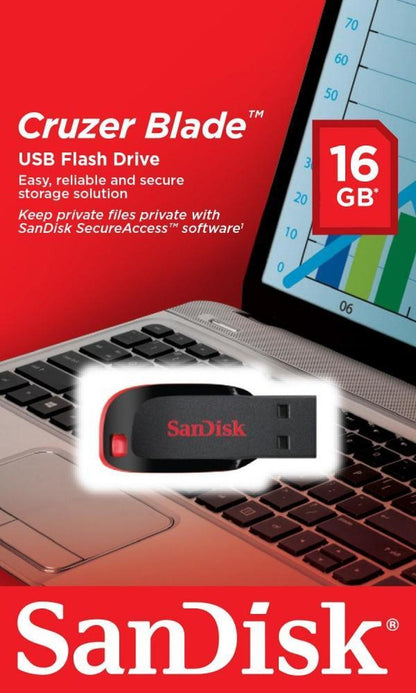 Memoria USB SanDisk Cruzer Blade CZ50, 16GB, USB 2.0, Negro/Rojo