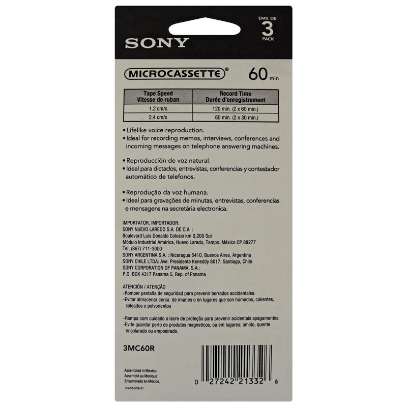 3 Pack de Micro Cassettes Sony MC 60 Minutos