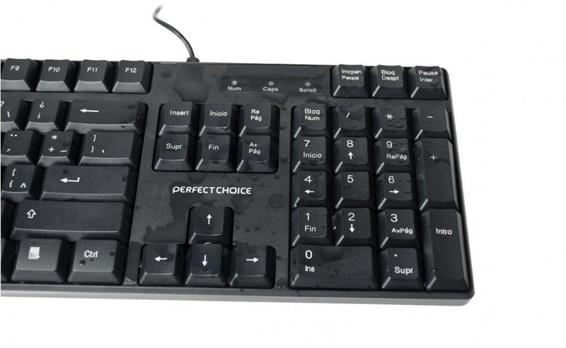 Teclado Perfect Choice PC-200970, Alámbrico, USB, Negro - Resistente a Derrames (Español)