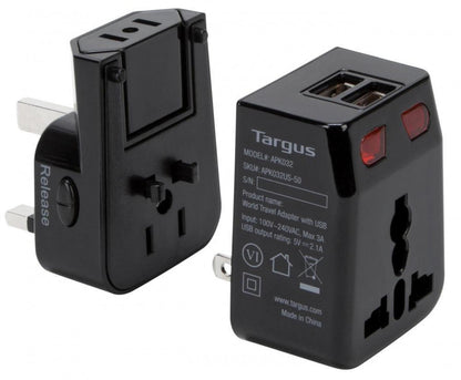 CyberPower Adaptador de Energía World Travel, Entrada 100 - 250V, 2x USB, Negro