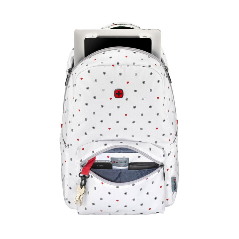 Mochila Wenger porta laptop Colleague, para laptop de 16", 610211, mochila blanca con corazones