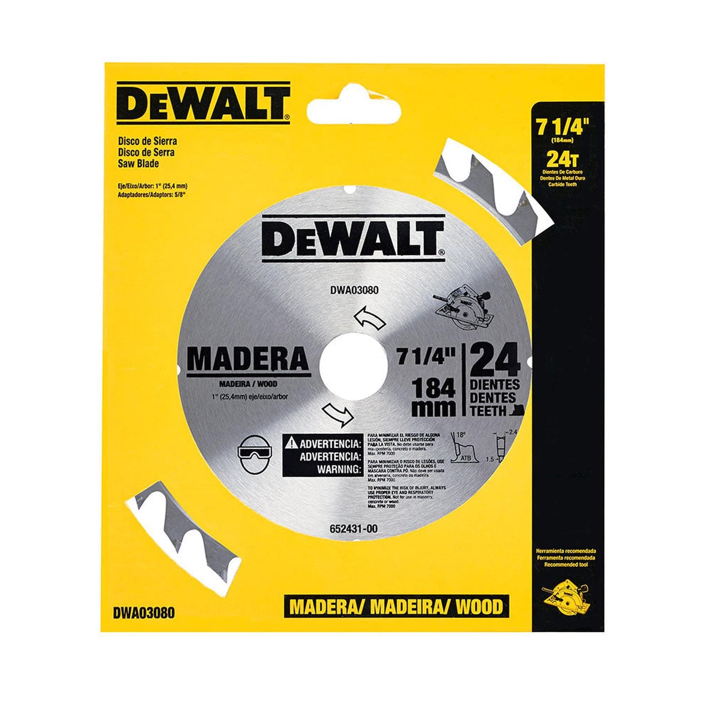 Disco De Sierra Circular Para Madera 7 1/4 Pulg 24T Dewalt