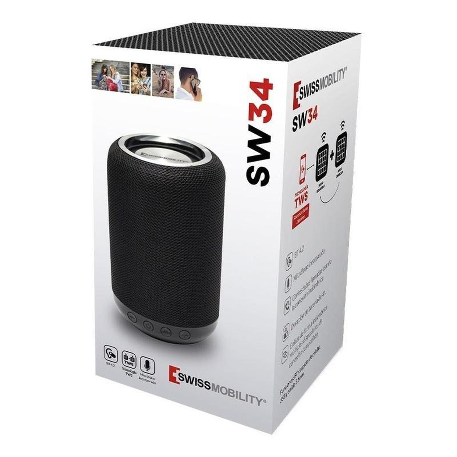 Bocina Swissmobility Inalámbrica Bluetooth Negro, SW-34BK