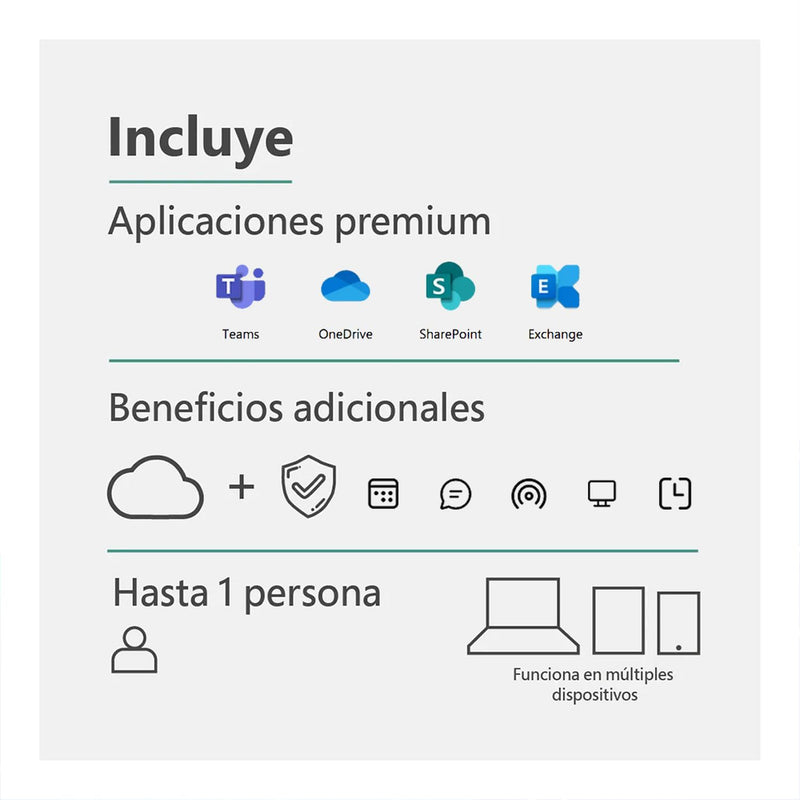 Microsoft 365 Negocios Digital 1 año 1 Usuario 1TB OneDrive