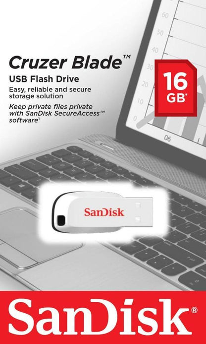 Memoria USB SanDisk Cruzer Blade, 16GB, USB 2.0, Blanco