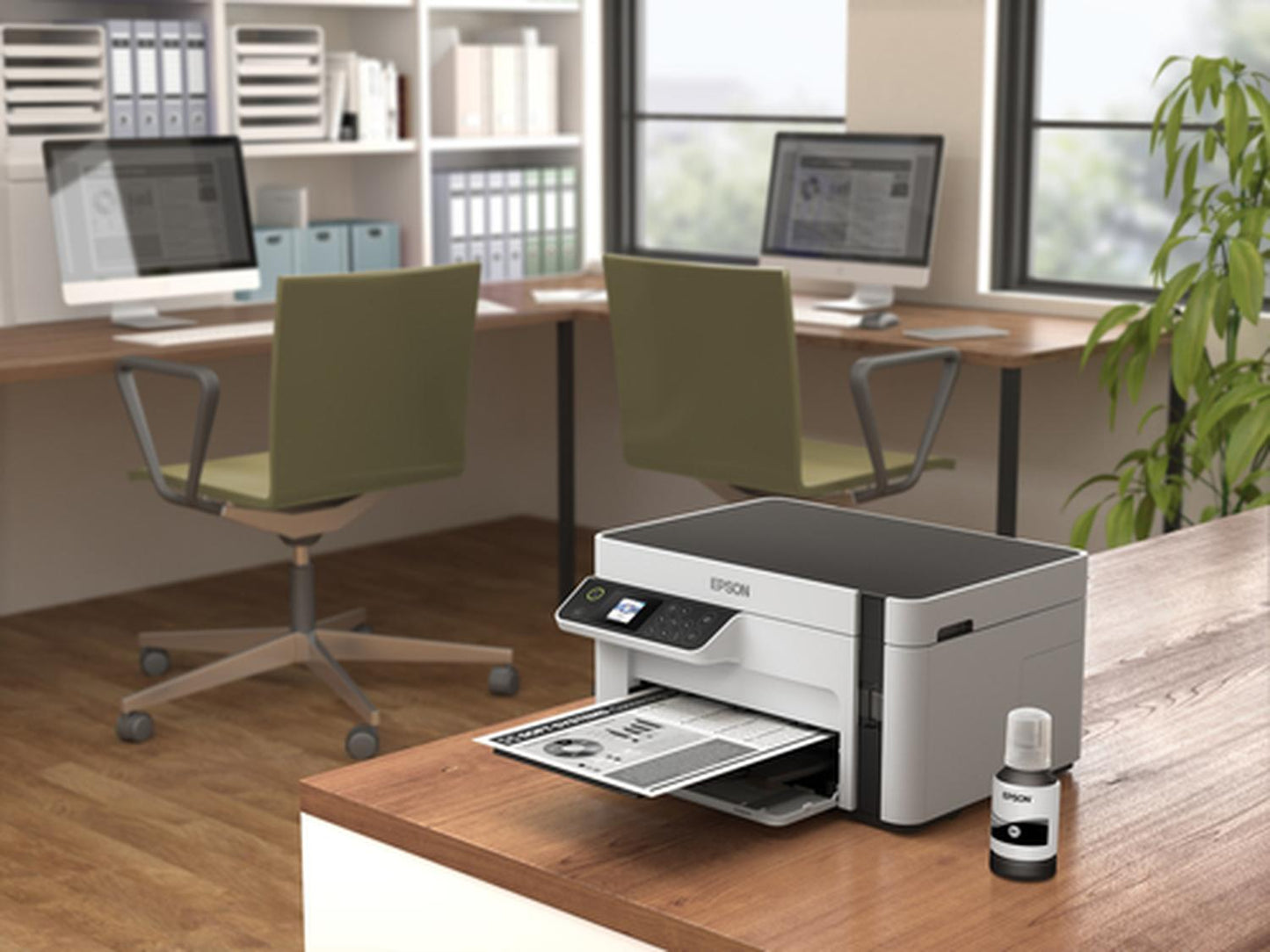 Impresora multifunción Epson EcoTank M2120 con wifi blanca