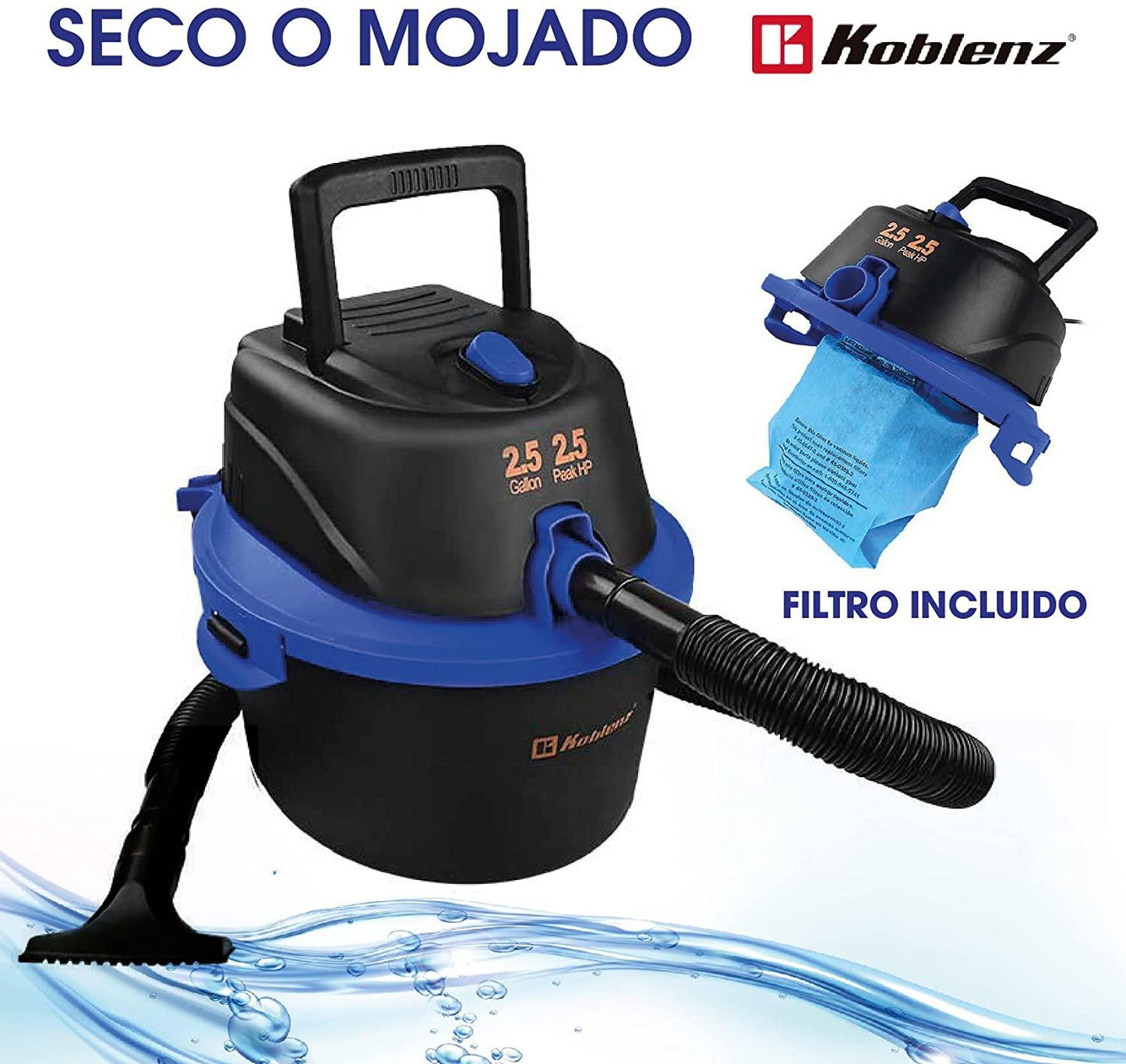 Aspiradora Koblenz Seco-Mojado WD-2.5K 2.5 gal 120V negra