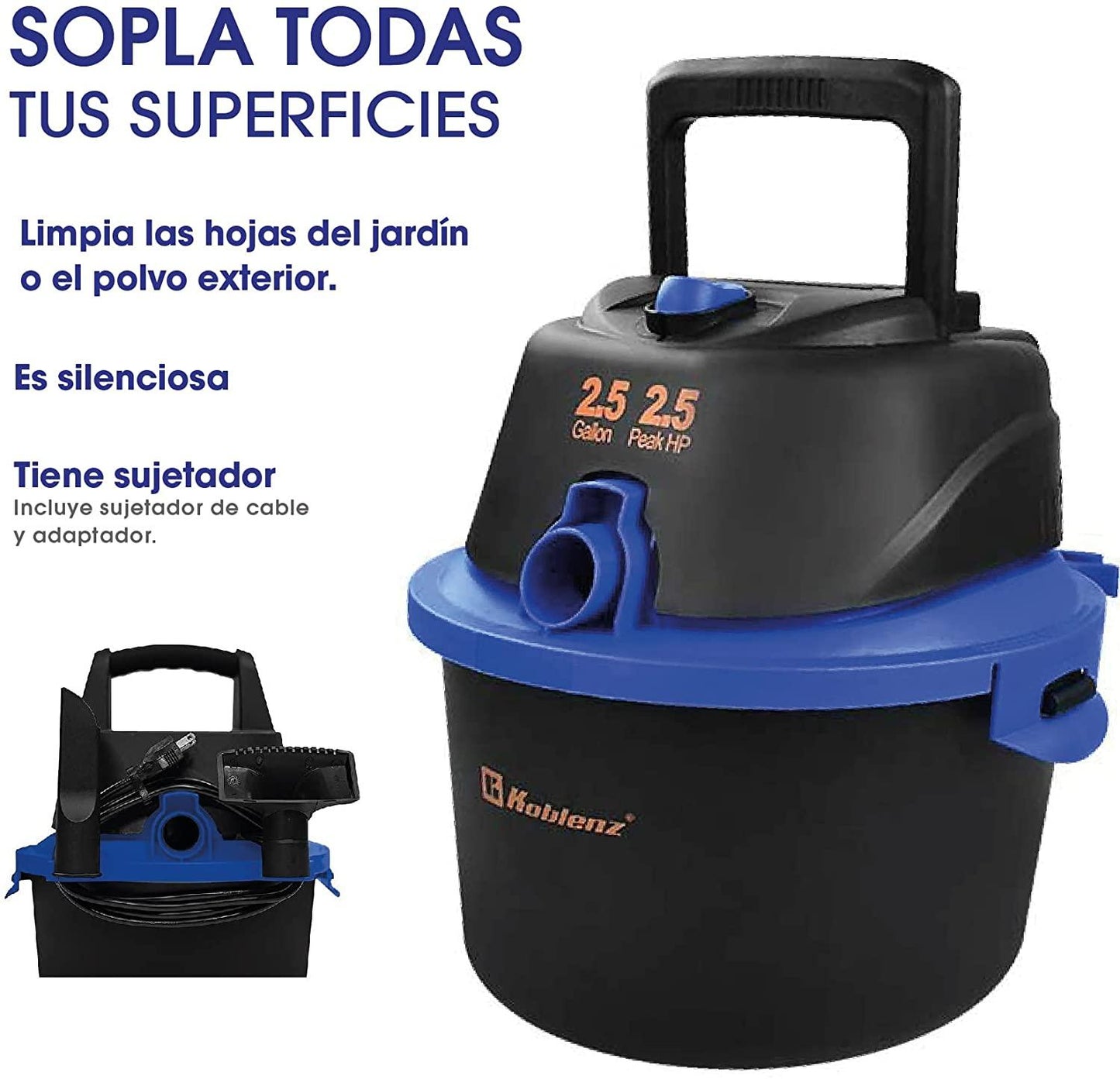 Aspiradora Koblenz Seco-Mojado WD-2.5K 2.5 gal 120V negra