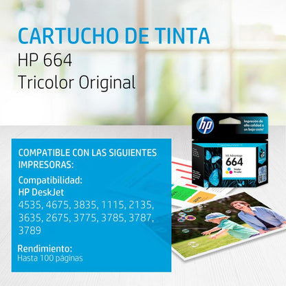 Combo de Cartuchos HP 664 de Tinta (Negro + Tri-Color), Tinta Original HP, Deskjet/HP664-KIT