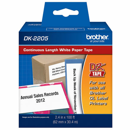 Cinta Brother DK2205 Negro sobre Blanco, 62mm x 30.4m