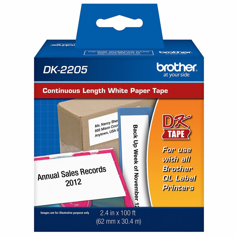 Cinta Brother DK2205 Negro sobre Blanco, 62mm x 30.4m