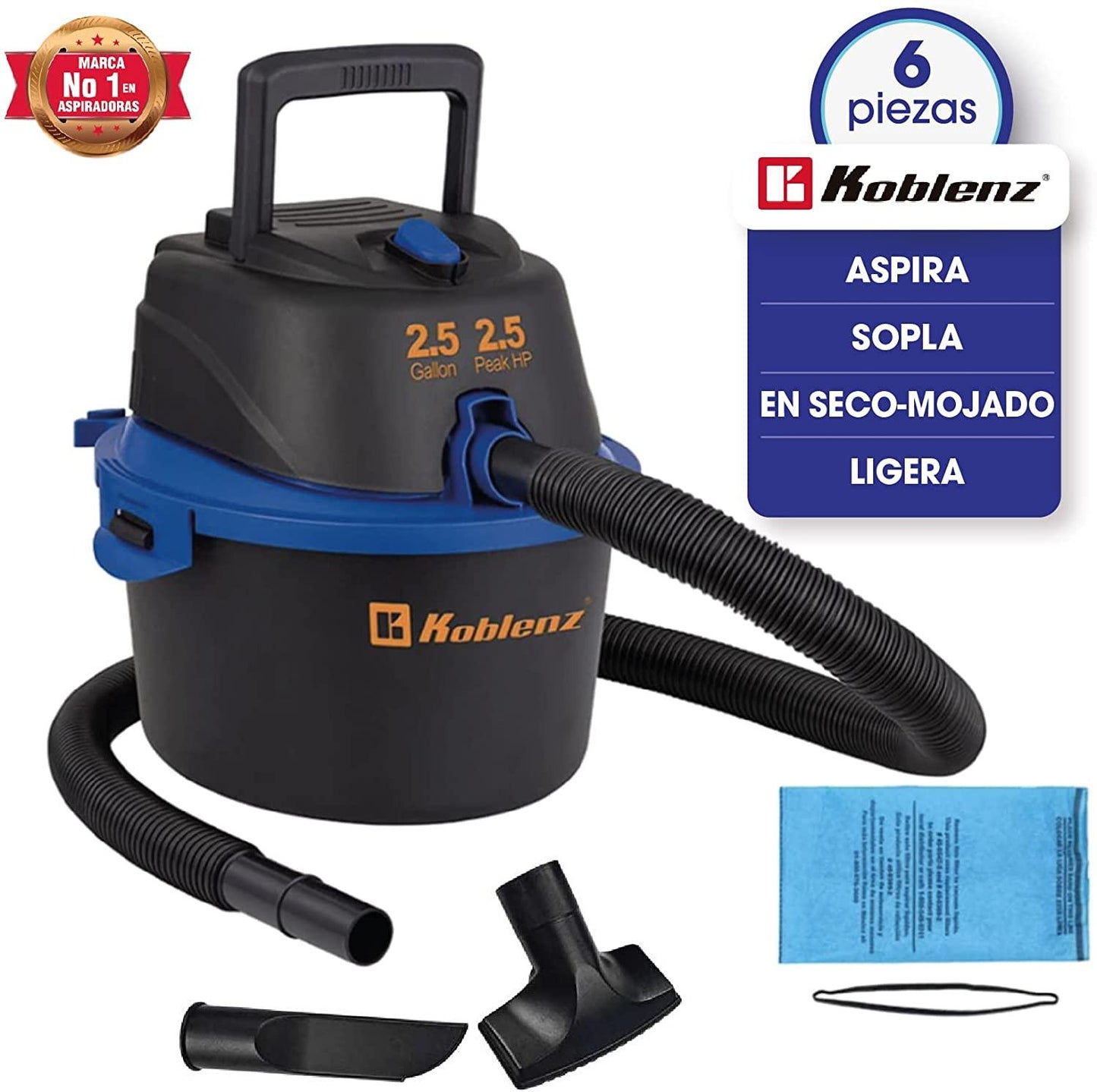 Aspiradora Koblenz Seco-Mojado WD-2.5K 2.5 gal 120V negra