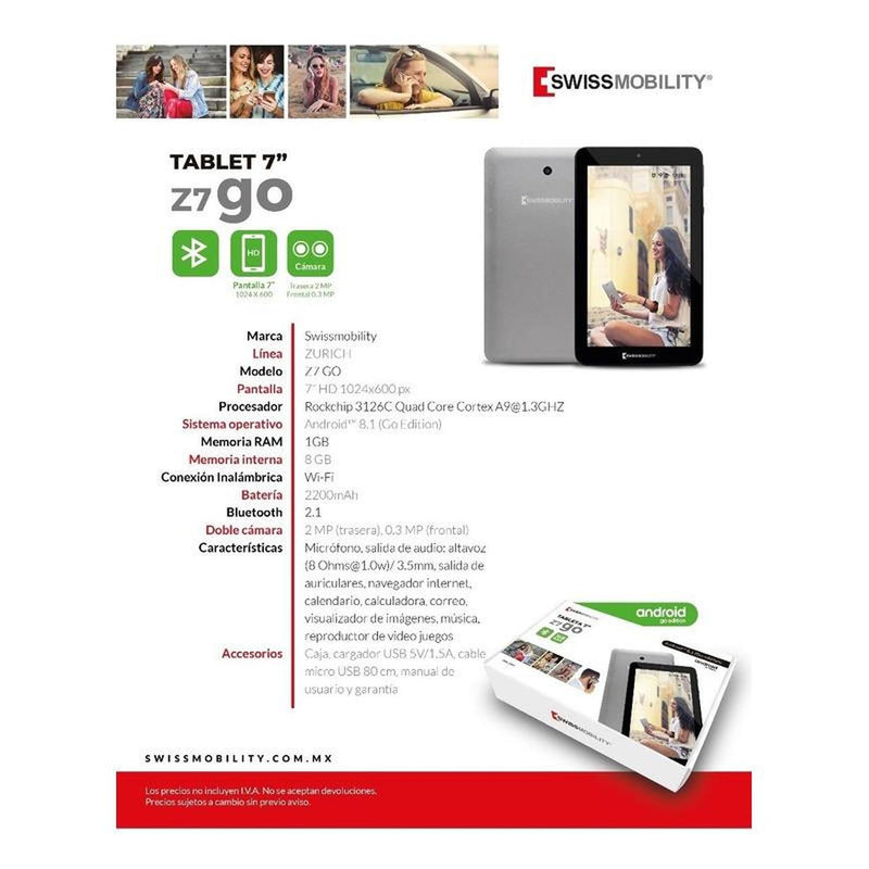 Tablet Swissmobility 7go 1gb Ram 8gb Interna Bluetooth Quad