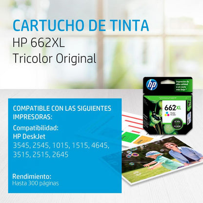 Combo HP 662 XL de Cartuchos de Tinta (Negro + Tri-Color), Tinta Original HP, Deskjet/HP662XL-KIT