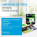 Combo HP 662 XL de Cartuchos de Tinta (Negro + Tri-Color), Tinta Original HP, Deskjet/HP662XL-KIT