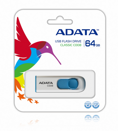 Memoria USB Adata Retractil C008 64GB USB 2.0 Azul/Blanco