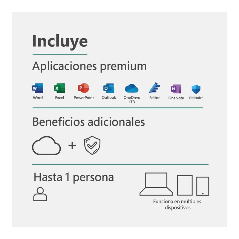 Microsoft 365 Personal Digital 1 año 5 Dispositivos OneDrive