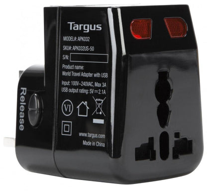 CyberPower Adaptador de Energía World Travel, Entrada 100 - 250V, 2x USB, Negro