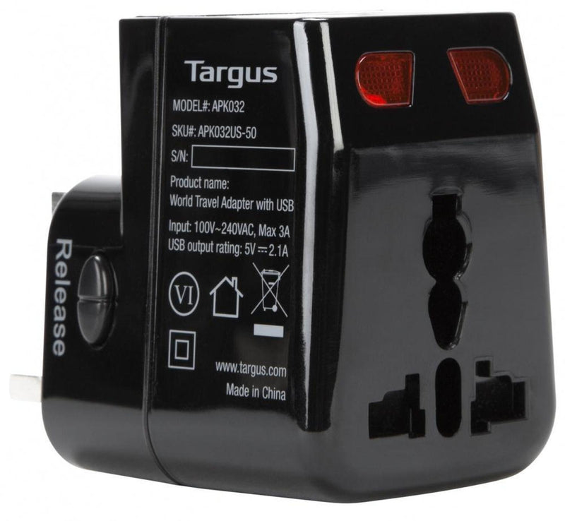 CyberPower Adaptador de Energía World Travel, Entrada 100 - 250V, 2x USB, Negro