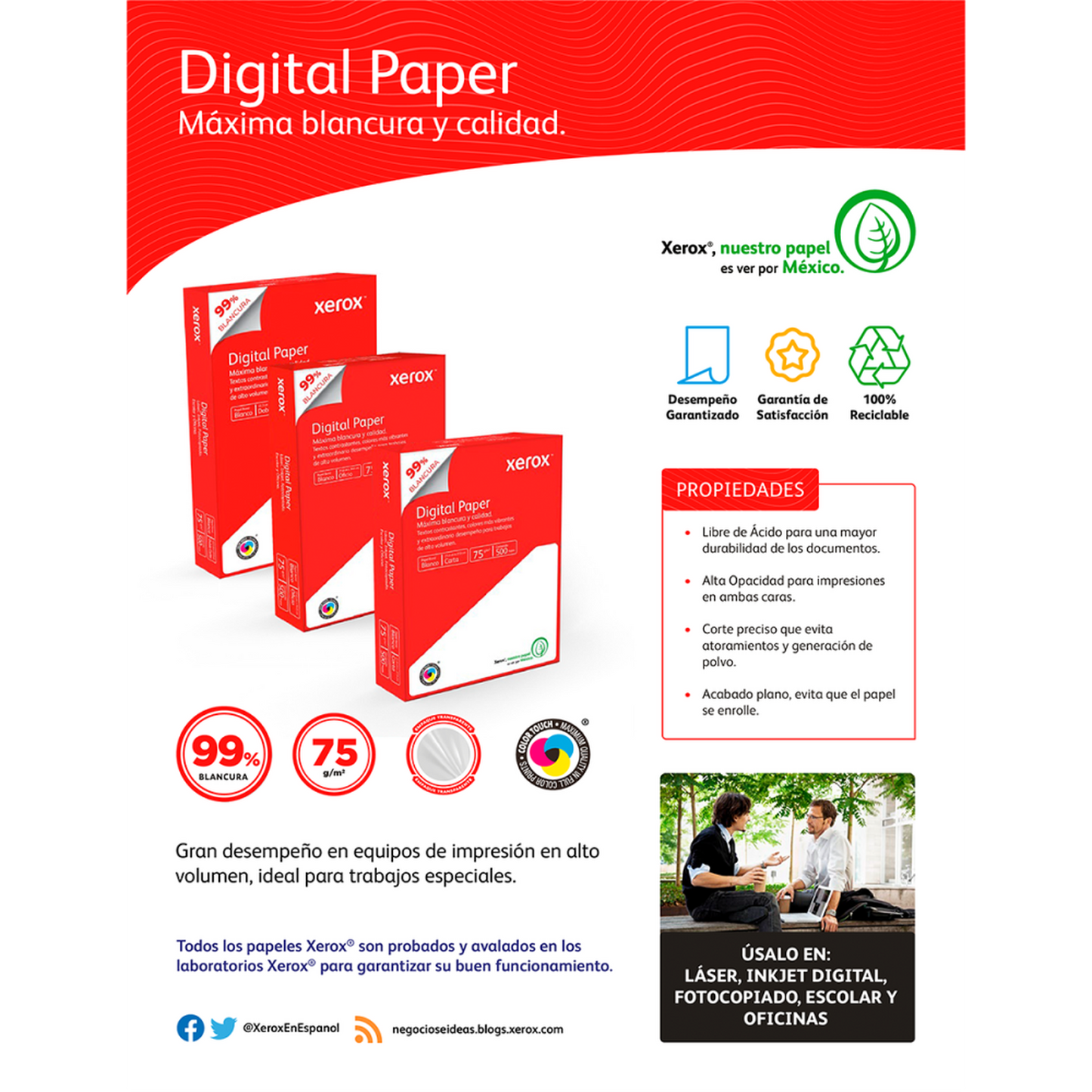 Xerox Papel 75 g/m² 1000 Hojas de Tamaño Carta,Blanco/3M2000