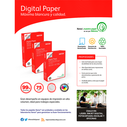Xerox Papel 75 g/m² 1000 Hojas de Tamaño Carta,Blanco/3M2000