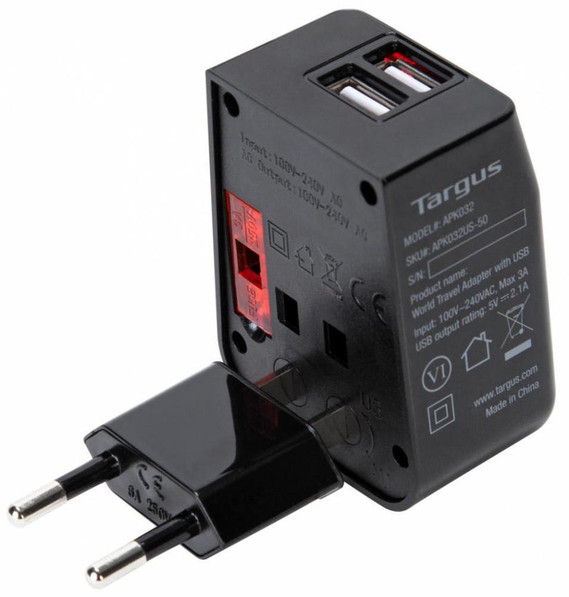 CyberPower Adaptador de Energía World Travel, Entrada 100 - 250V, 2x USB, Negro
