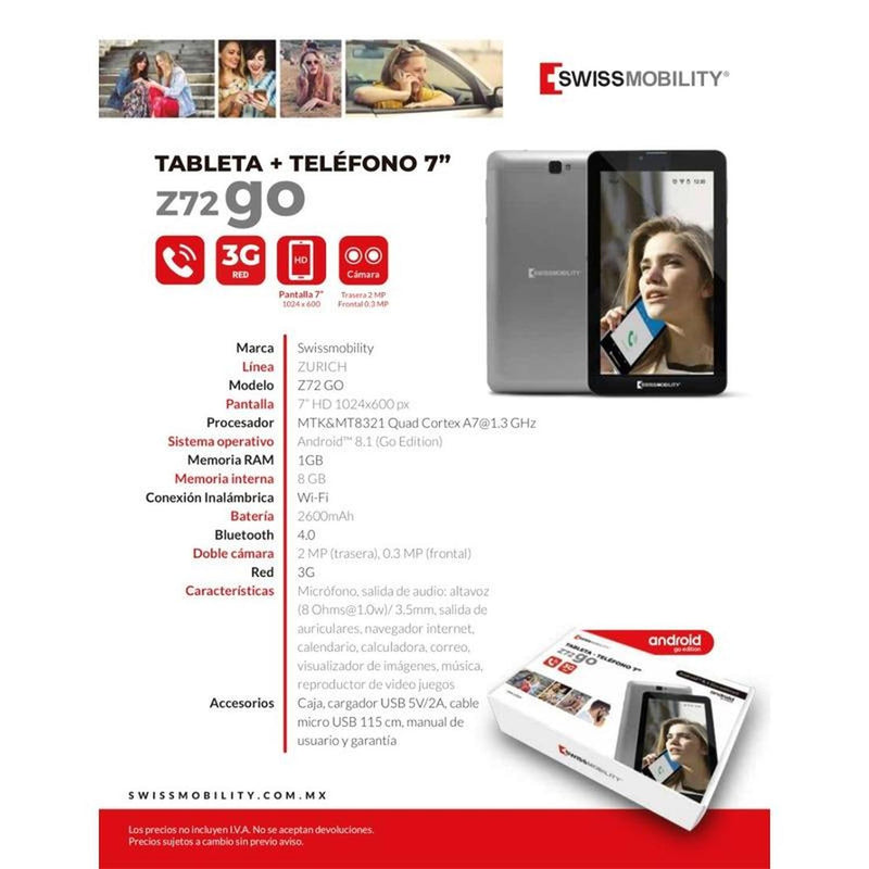 Fablet Swissmobility Z72go 3g 7 Quad Core 1gb Ram 8gb Inter