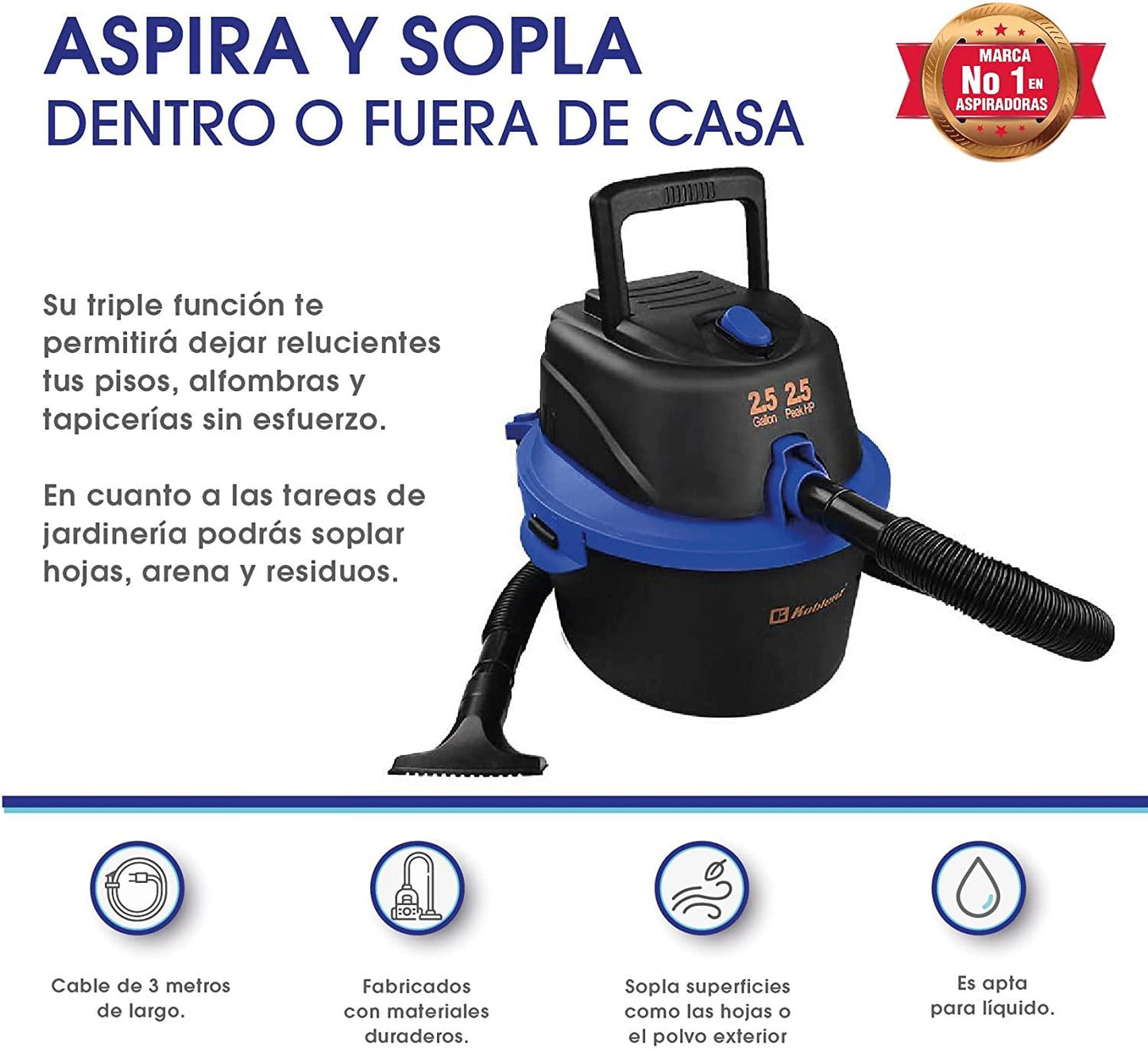 Aspiradora Koblenz Seco-Mojado WD-2.5K 2.5 gal 120V negra