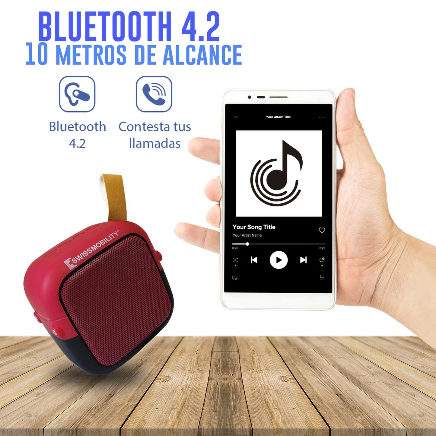 Bocina Bluetooth portátil Swissmobility MSW-5RD roja