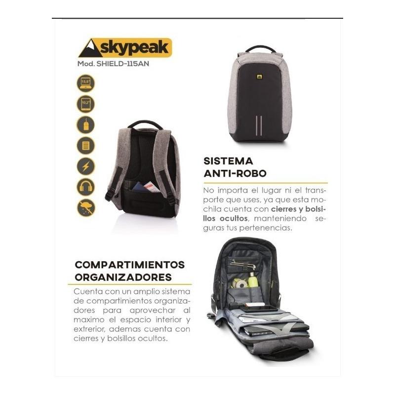 Mochila Antirrobo Skypeak Gris Para Laptop 15 Funda Lluvia