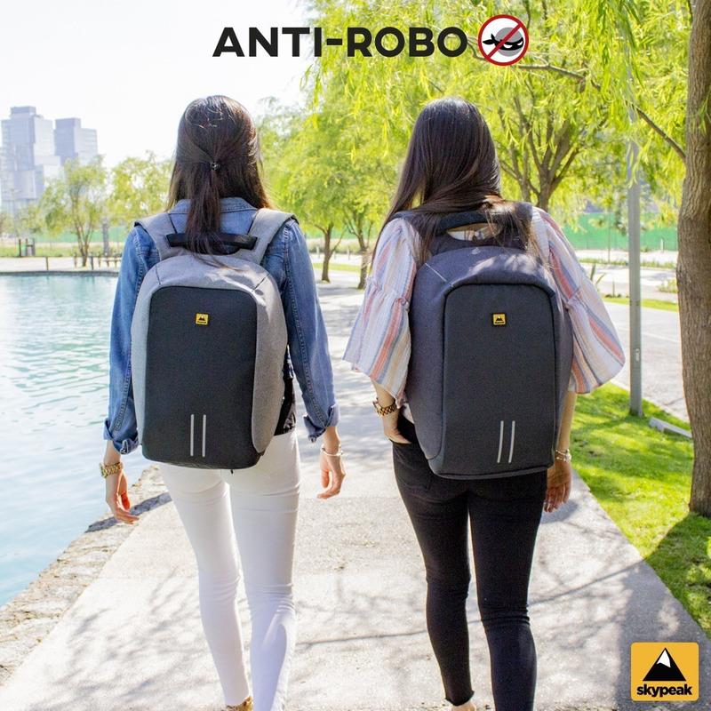 Mochila Antirrobo Skypeak Gris Para Laptop 15 Funda Lluvia