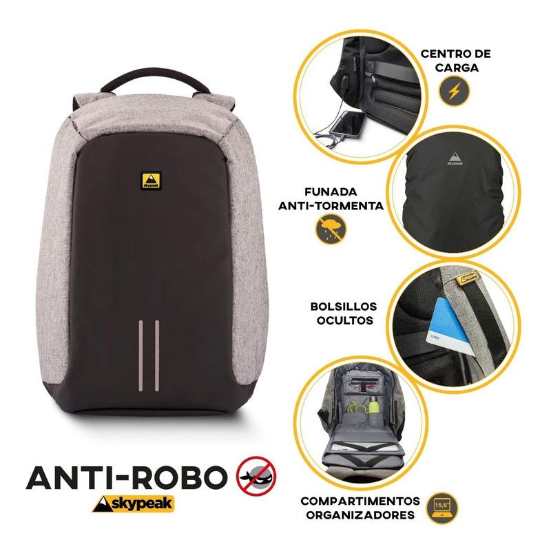 Mochila Antirrobo Skypeak Gris Para Laptop 15 Funda Lluvia