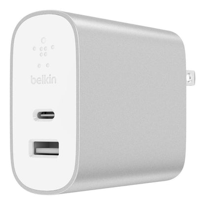 Belkin Cargador de Pared BOOST↑CHARGE, 27W, 1x USB-C, 1x USB A, Plata/Blanco