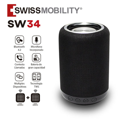 Kit de 2 Bocinas Swissmobility, Bluetooth Negro SW-34BK